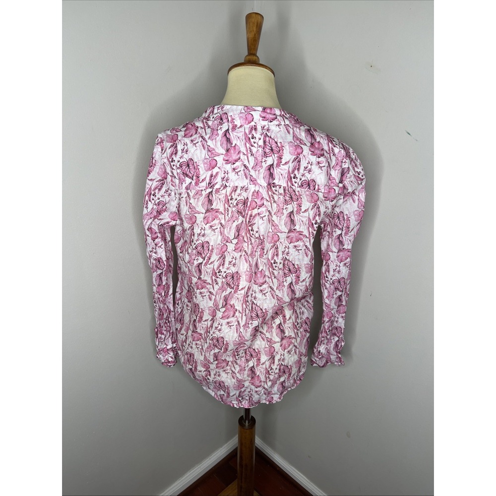 120% LINO Pink‎ White Floral Longsleeve Linen Tunic Shirt Sz 42 - Picture 3 of 9